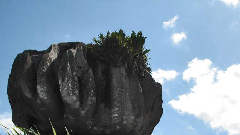 Rocha em formato de cebola, com camadas que se descamam, no Parque Pedra da Cebola, em Vitória (ES)